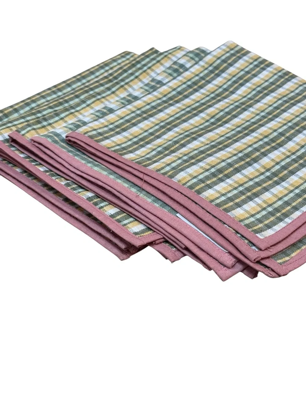Homemaker Coventry Handloomed Cotton Napkins Set 4 Sage Green Pink Plaid Cottage
